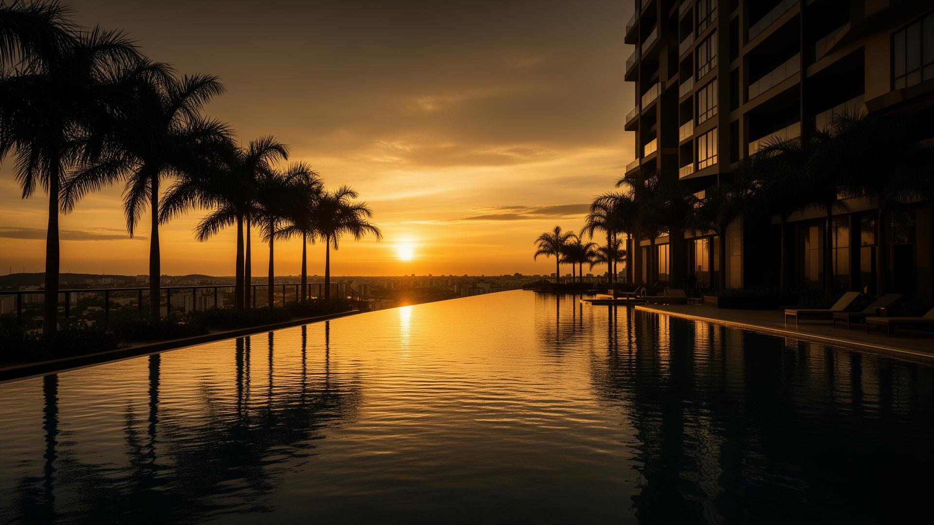 Piscina premium do Uber Renoír ao entardecer