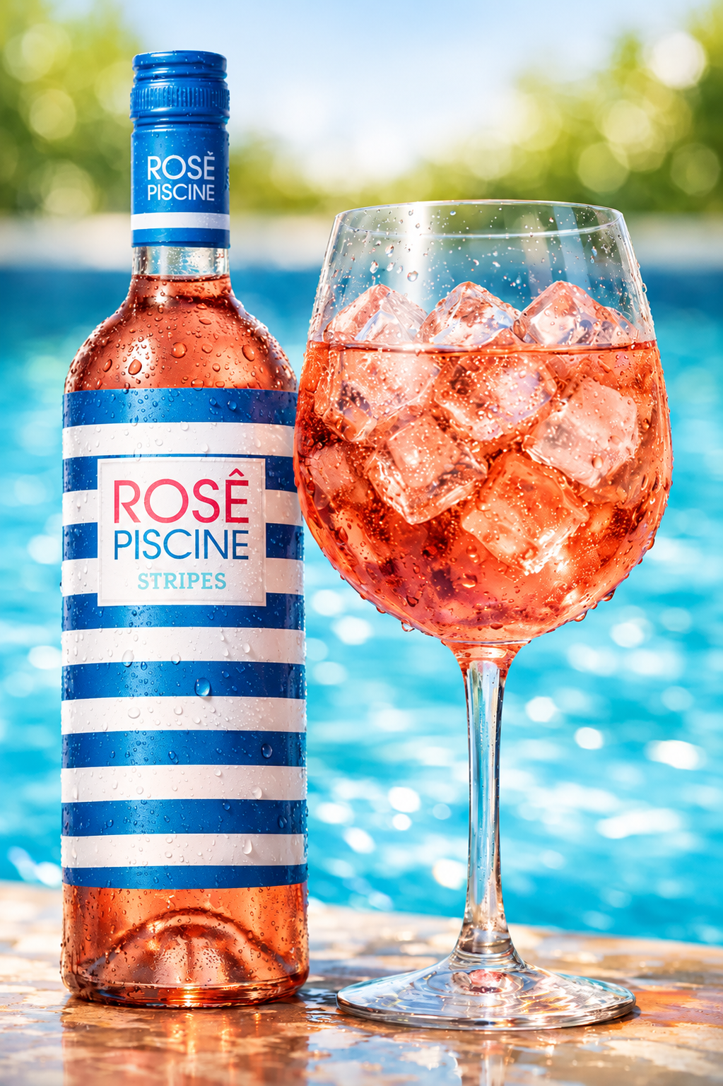 Vinho rosé Piscine com taça gelada — brinde Café 6.6 Uber Renoír